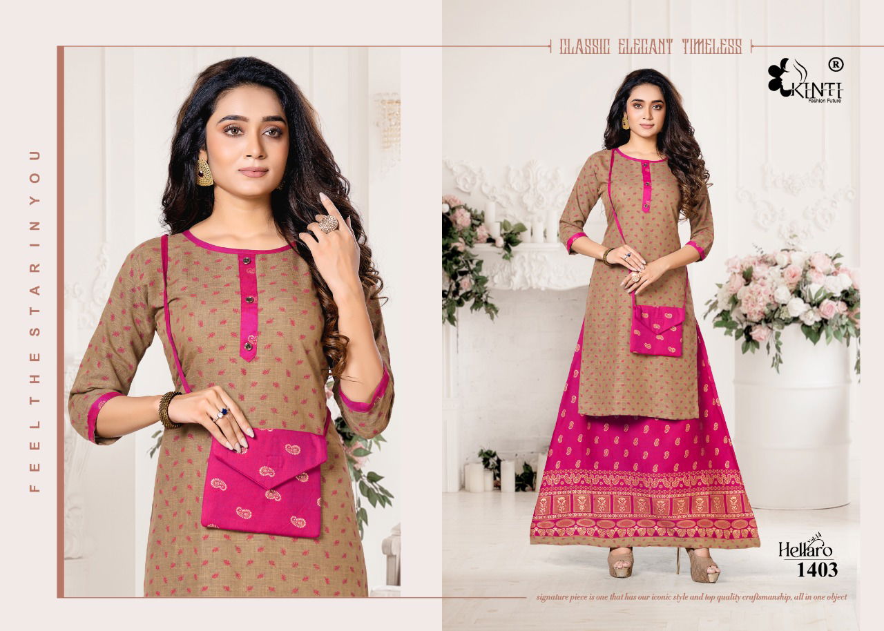 Kinti Hellaro 14 Ethnic Wear Rayon Printed Designer Fancy Kurti With Skirt Collection